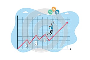 Interest rate hike due to global inflation percentage rising up, FED or central bank monetary policy, businessman hold percentage