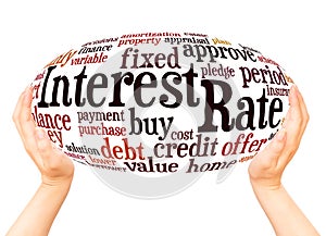 Interest Rate word cloud hand sphere concept