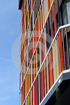 Interesting abstract colorful vertical decoration line on a building