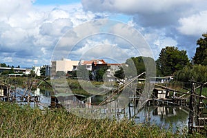 Interesting adaptations for catching fish, called Spider in Montenegro, fishing shack, the other side of the river