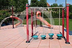 Interesting attractions on the children`s playground