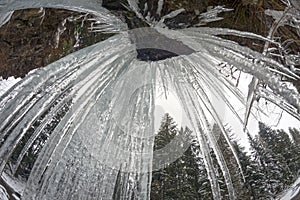 River and icefalls in winter in the mountains