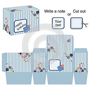 Interesting box template with stripes and colorful bubbles