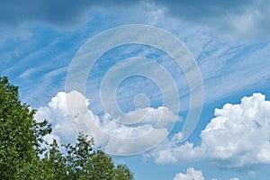 Interesting clouds in the summer sky. Frame of clouds