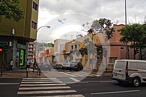 Interesting colorful holiday houses in the streets of the Spanish city of Sanca Cruz in Tenerife