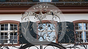 Interesting entrance gate with decorative elements made of metal.