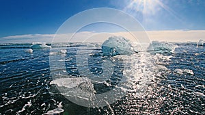 Interesting ice rocks on a black sand beach