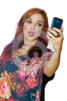 Interesting looking girl making selfie