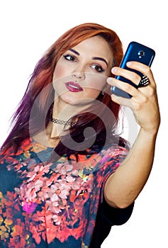 Interesting looking girl making selfie