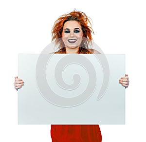 Interesting looking teen girl with blank board