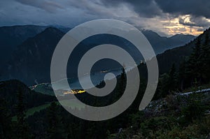 Night picture of Achen lake with dramatic cloudy sky, The Brandenberg Alps, Austria, Europe photo