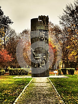Interesting park of monuments in autumn photo