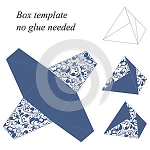 Interesting pyramid box template with floral pattern, no glue needed