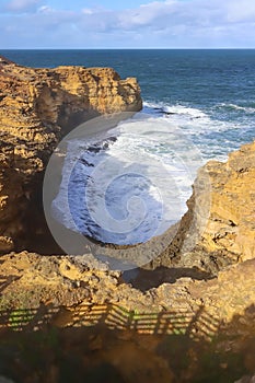 Interesting seascape, Great Ocean Road seacoast in Australia, scenery spot, rocks and waves, tourist spot