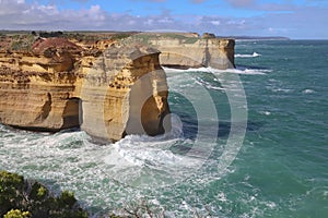 Interesting seascape, Great Ocean Road seacoast in Australia, scenery spot, rocks and waves, tourist spot