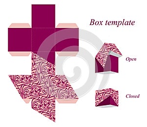 Interesting square box template with lid and seamless pattern