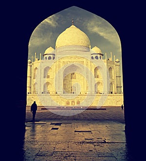 Interesting view of Taj Mahal, India.