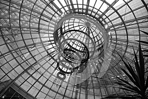 Interestingly Design Glass Dome Ceiling Of A Building In Vancouver Downtown In Black and White