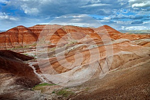 Interestingly red rock formations in central Turkey photo