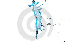 Interestingly Shaped Water Splash and Droplets Against Pure White Background