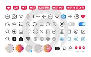 Interface buttons. Like heart user favorite option comment bubble social media icons. Vector social speech bubbles