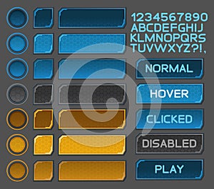 Interface buttons set for space games or apps