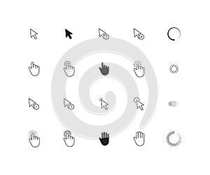 Interface cursor. Choosing here point ui touch click arrows and hand screen pointing vector icons