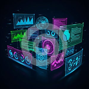 Interface display features multiple transparent screens with