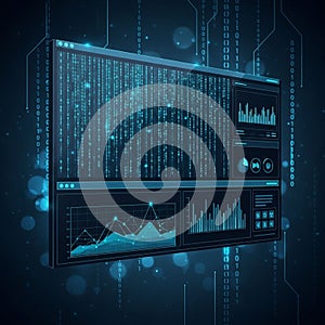 Interface displaying data analytics featuring graphs and charts on a