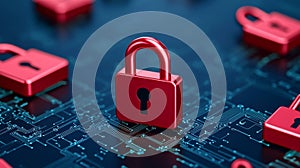 An interface displaying a series of files with a lock symbol. Digital interface, secure and encrypted information