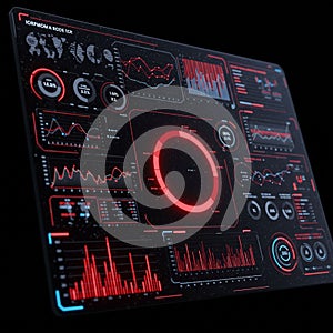 An interface displaying various data visualizations. The layout includes doughnut