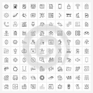 100 Interface Line Icon Set of modern symbols on player, demonstrate, png, blurb, doc photo