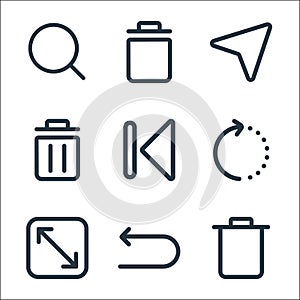 Interface line icons. linear set. quality vector line set such as trash, undo, wide, rotated, previous, trash, send, trash