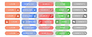 Interface menu buttons set. Collection of colored web buttons