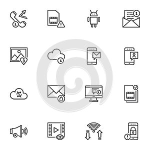 Interface notification line icons set