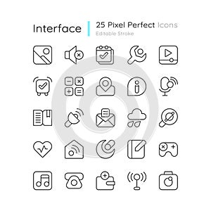 Interface pixel perfect linear icons set