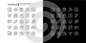 Interface pixel perfect linear icons set for dark and light mode