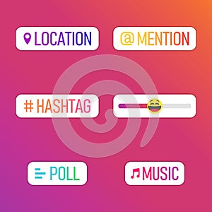 Interface in popular social media. Icons stories social media. Templates stories, polls, hashtag in social media.