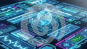 Interface resembles advanced technology control panels, possibly