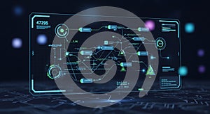 Interface showcasing a complex data flow diagram on a transparent