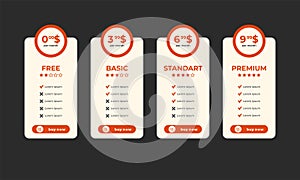 Interface for the site. UI UX vector banner for web app. Pricing Table Template with Three Plan Type. Pricing table, banner