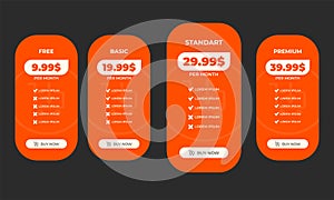 Interface for the site. UI UX vector banner for web app. Pricing Table Template with Three Plan Type. Pricing table, banner