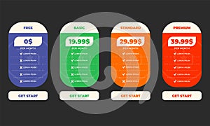 Interface for the site. UI UX vector banner for web app. Pricing Table Template with Three Plan Type. Pricing table, banner