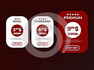 Interface for the site. UI UX vector banner for web app. Pricing Table Template with Three Plan Type. Pricing table, banner