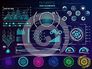 Interface vector interfaced spacepanel and hud dashboard futuristicwith interfacing hologram technology on digital bar