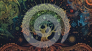 Interfaith Tree of Life in Nature Illustration