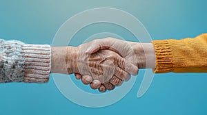 Intergenerational bond captured in a touching handshake of compassion and care