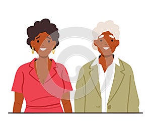 Intergenerational Solidarity Portrayed As A Young And Old Woman Characters Standing Side By Side, Vector Illustration