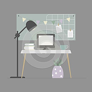 Vector workplace interior decor for work at home.