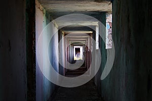 Interior of an abandoned building in black and white